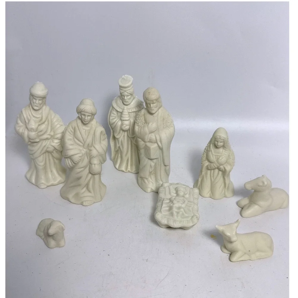 Unbranded Nativity Set 9 Piece Cream White Christmas Figurines Excellent Small